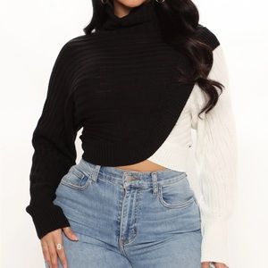 Black and white turtleneck sweater